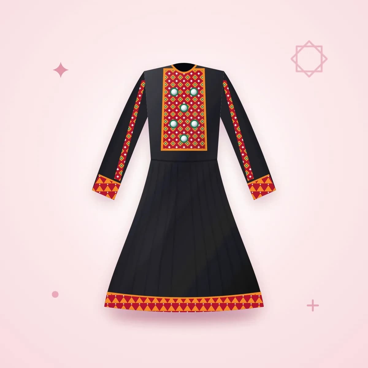 لباس زنانهٔ کندهاری سیاه با گند و آینه